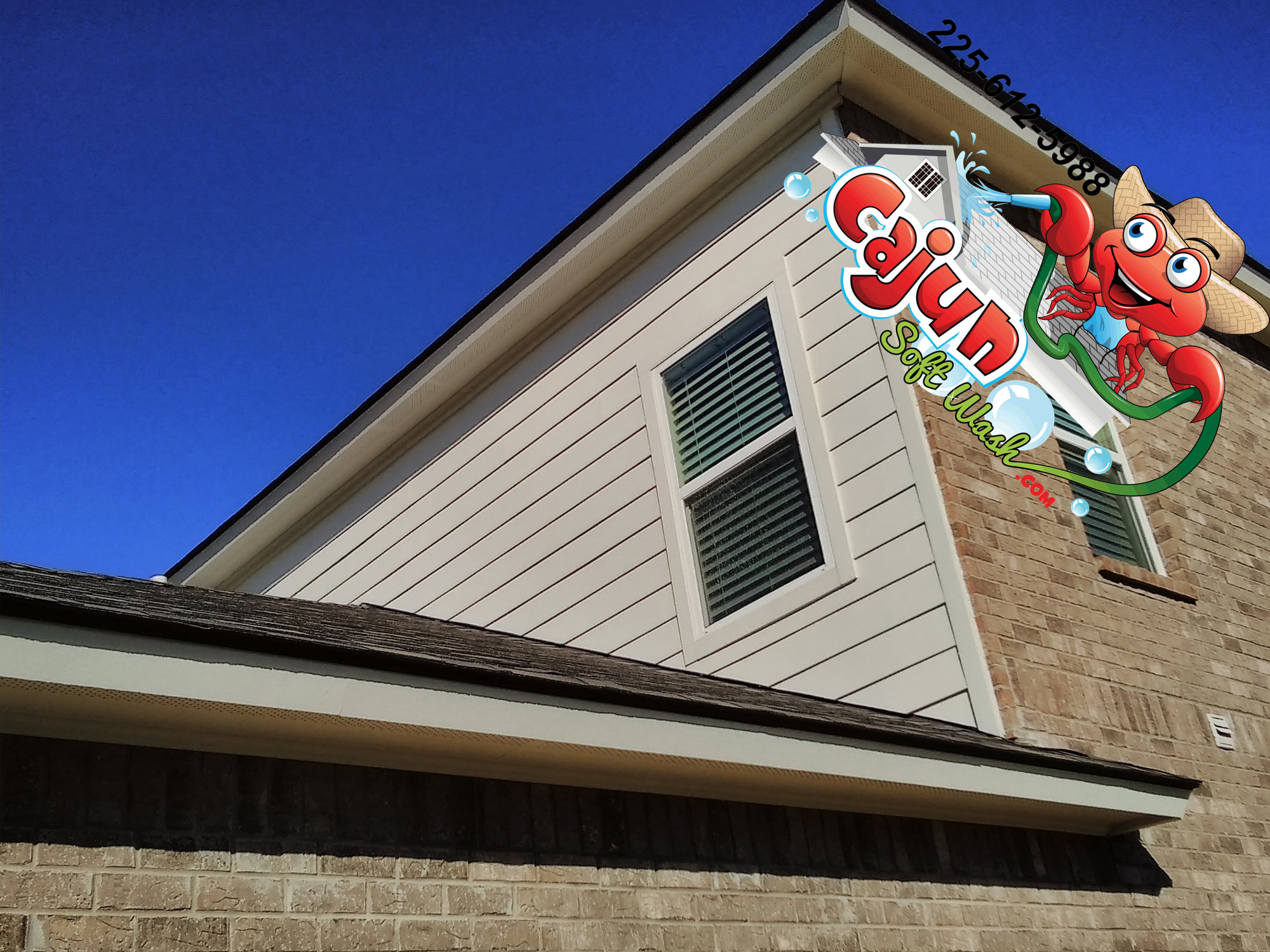 Cajun Soft Wash residential roof cleaning exterior dirt stain window